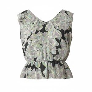LOFT Women Floral Peplum Blouse Lavender Green V-Neck Ruffle Sleeveless Top L